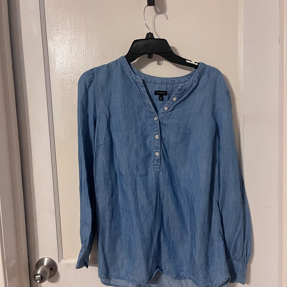 Talbots Light Blue Long Sleeve Henley Top